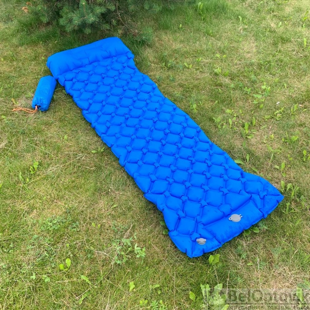 Туристический сверхлегкий матрас со встроенным насосом SLEEPING PAD и воздушной подушкой Ярко синий - фото 9 - id-p184855360