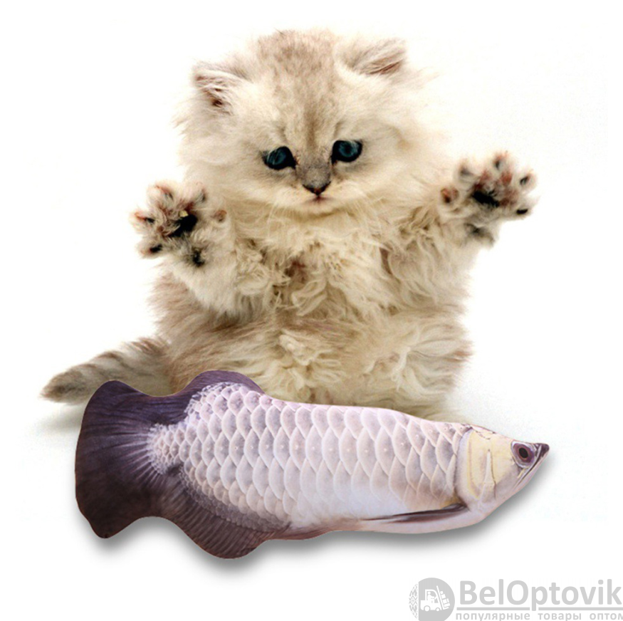 Игрушка для кошки Живая рыбка Толстолобик с подвижным хвостом / работает от USB, 28 см - фото 2 - id-p184977662