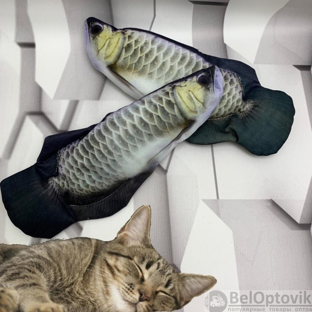 Игрушка для кошки Живая рыбка Толстолобик с подвижным хвостом / работает от USB, 28 см - фото 6 - id-p184977662