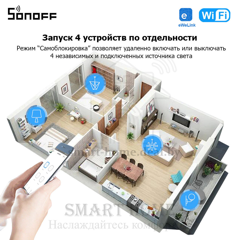 Sonoff AC 4CH (умный Wi-Fi модуль с 4 реле) - фото 6 - id-p184980535