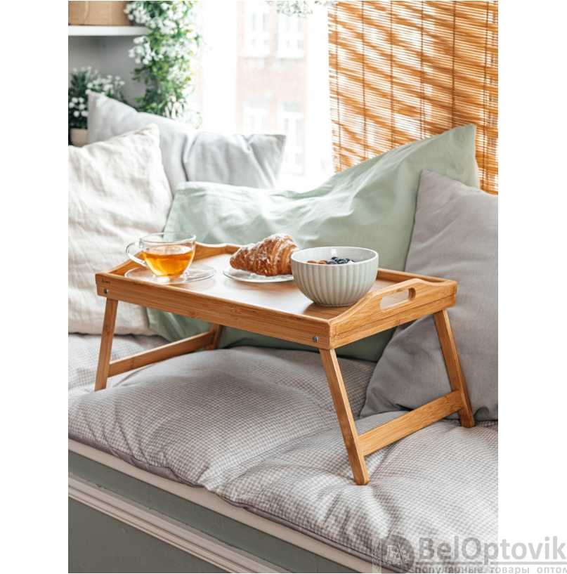 Деревянный сервировочный столик для завтрака в постель Table Тray / Складные ножки - фото 7 - id-p185028506