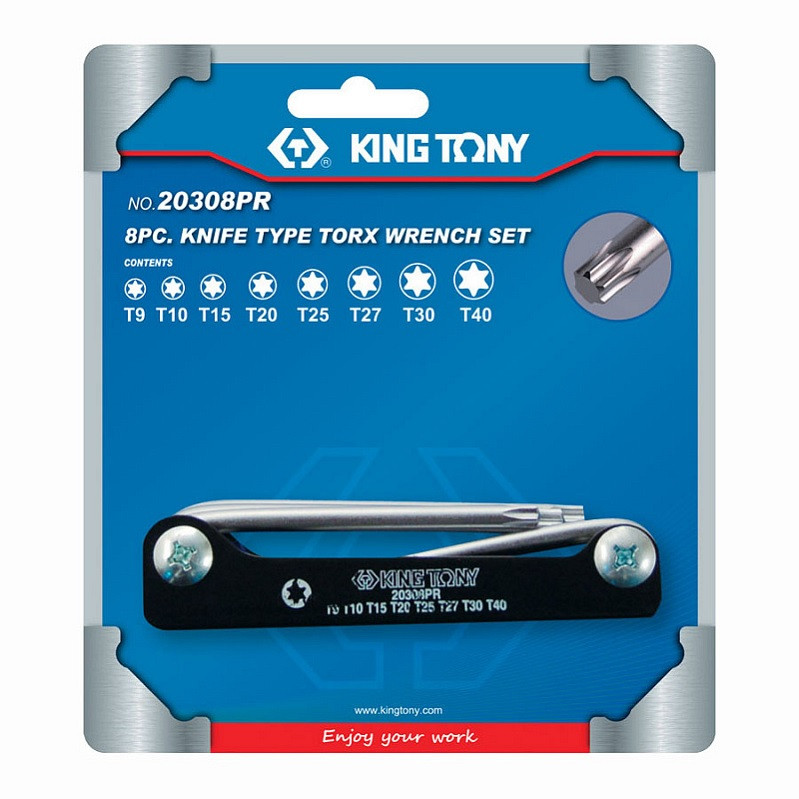 20308PR KING TONY Набор Г-образных ключей KING TONY 20308PR, TORX, T9-T40, складные, 8 предметов - фото 1 - id-p185028253