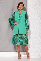 Женский осенний шифоновый зеленый деловой нарядный комплект с платьем Beautiful&Free 3096 бирюза 48р.