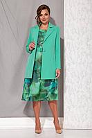 Женский осенний шифоновый зеленый деловой нарядный комплект с платьем Beautiful&Free 3097 бирюза 48р.