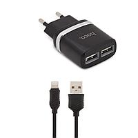 Сетевое зарядное устройство Hoco C12 Smart Dual USB (Lighting Cable) Charger Set (EU) 2*USB 2.4A, черный