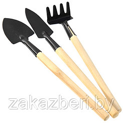 Набор инструментов для комнатных растений 3 предмета: лопатка: 22,5см, 22см; грабли 19см, деревянные ручки