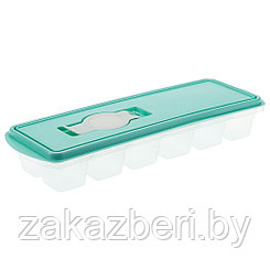 Форма для льда пластмассовая "Кубики" 8,5x4x26см, с крышкой, с клапаном, аквамарин (Россия)