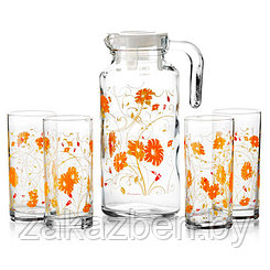 "Оранж Серенейд (Serenada Orange)" Набор для воды стеклянный 5 предметов: кувшин 1,3л, д10см, h23см, стакан
