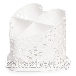 Подставка для столовых приборов пластмассовая "Сердце" 19х17х15см, 4-х-секционная, белый (Россия)