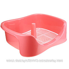Туалет (лоток) для собак "Лорд" 50х37,5х16см, пластик, с бортиком, с сеткой, со столбиком, розовый (Китай)