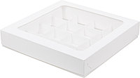 Коробка для 16 конфет с вклееным окном Белая, 200х200х h30 мм