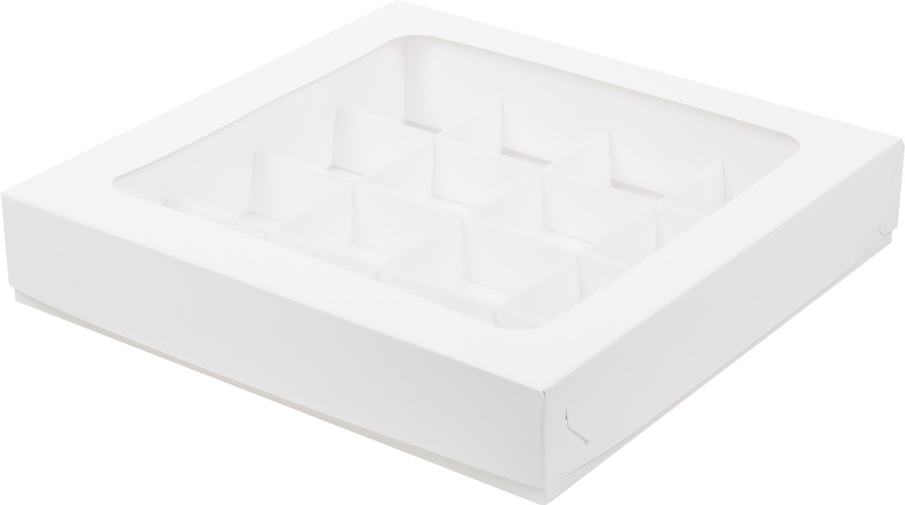 Коробка для 16 конфет с вклееным окном Белая, 200х200х h30 мм - фото 1 - id-p136499920