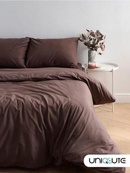 Однотонное постельное белье из натурального хлопка NS24 коричневое двуспальное поплин