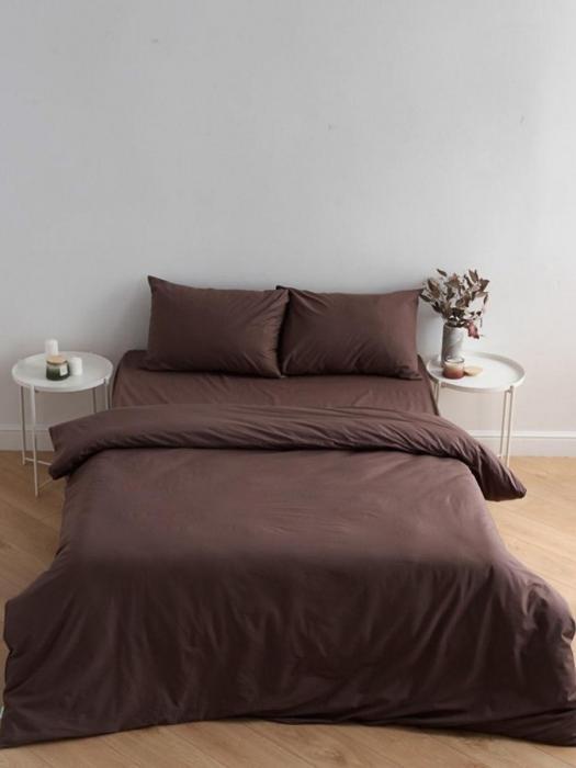 Однотонное постельное белье из натурального хлопка NS24 коричневое двуспальное поплин - фото 4 - id-p184907094