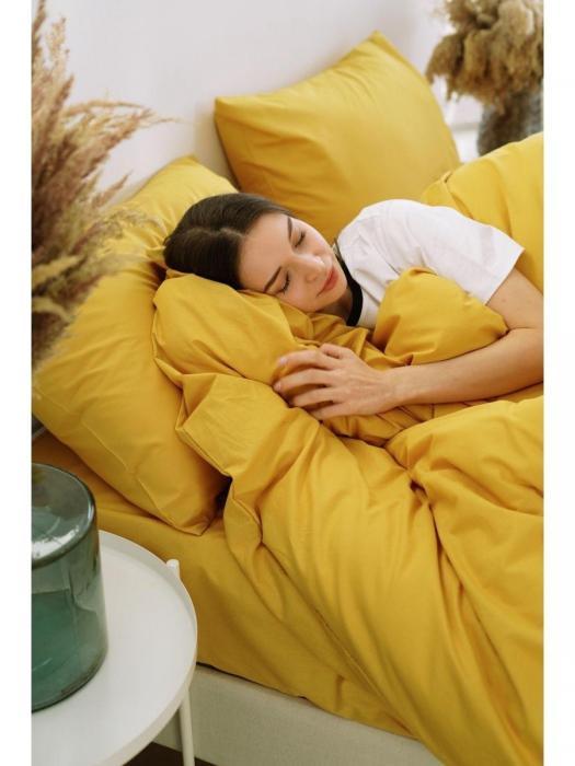 Однотонное постельное белье из натурального хлопка NS24 желтое двуспальное поплин - фото 3 - id-p184907095