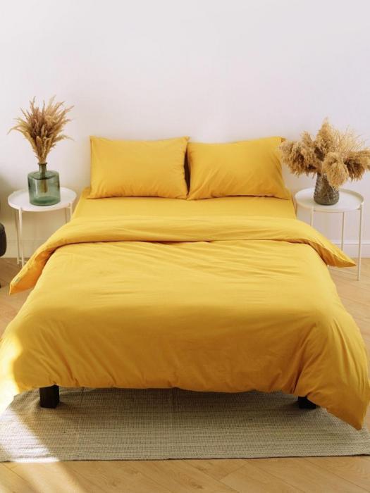 Однотонное постельное белье из натурального хлопка NS24 желтое двуспальное поплин - фото 4 - id-p184907095