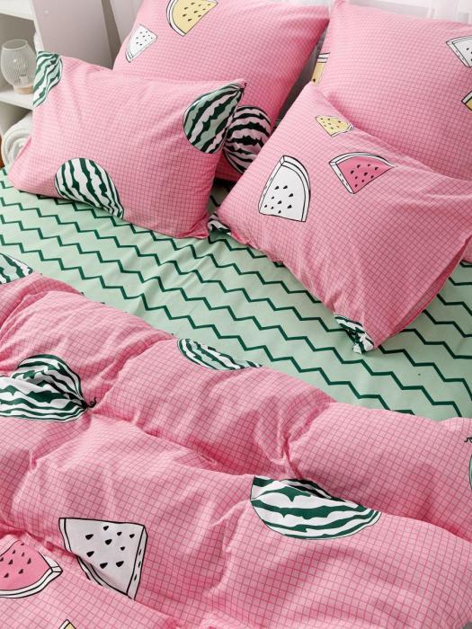 Комплект постельного белья двуспальный NS21 розовое бязевое цветное с европростыней рисунком бязь - фото 7 - id-p184907098