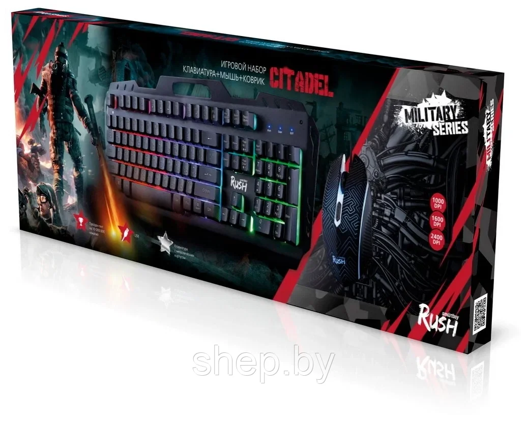 Комплект ИГРОВОЙ клавиатура+мышь+коврик Smartbuy RUSH Citadel черный (SBC-355553G-K) - фото 3 - id-p185051707