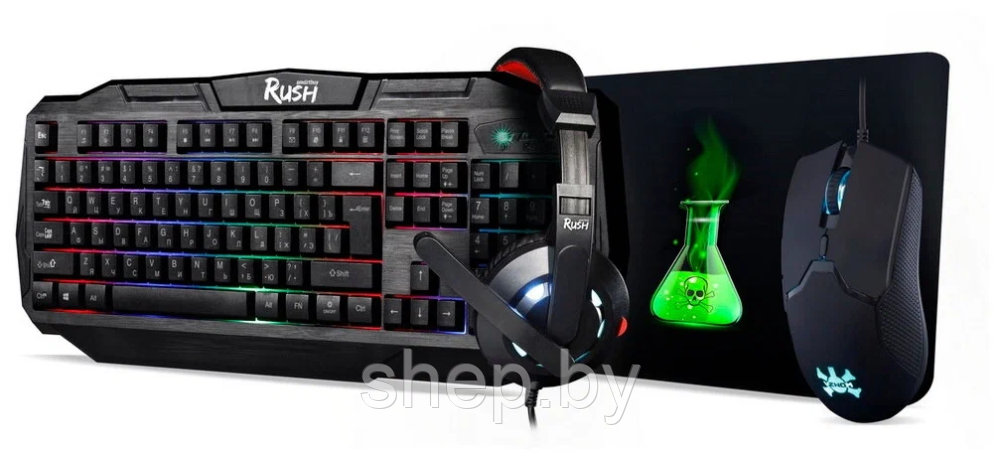 Комплект ИГРОВОЙ клавиатура+мышь+гарнитура+коврик Smartbuy RUSH Venom черный (SBC-775G-K) - фото 1 - id-p185051718