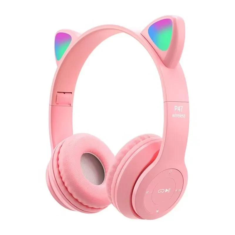 Беспроводные наушники "Светящиеся Кошачьи ушки" MZ-P47 Bluetooth 5.0. РОЗОВЫЙ