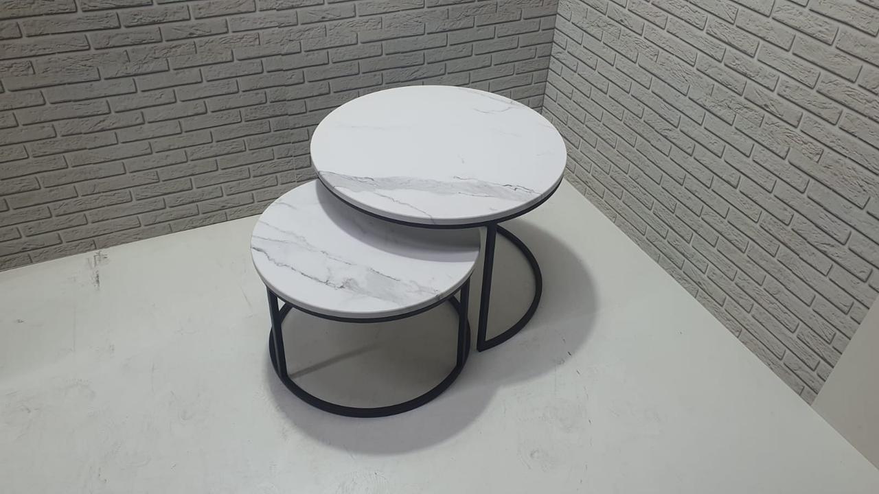 Стол журнальный лофт DQ Duae (комплект) бело-черный