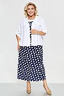 Женский летний льняной большого размера комплект с платьем Pretty 2241 синий_горох-белый 56р.