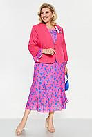 Женский летний шифоновый розовый большого размера комплект с платьем Pretty 2263 фуксия_василек 56р.
