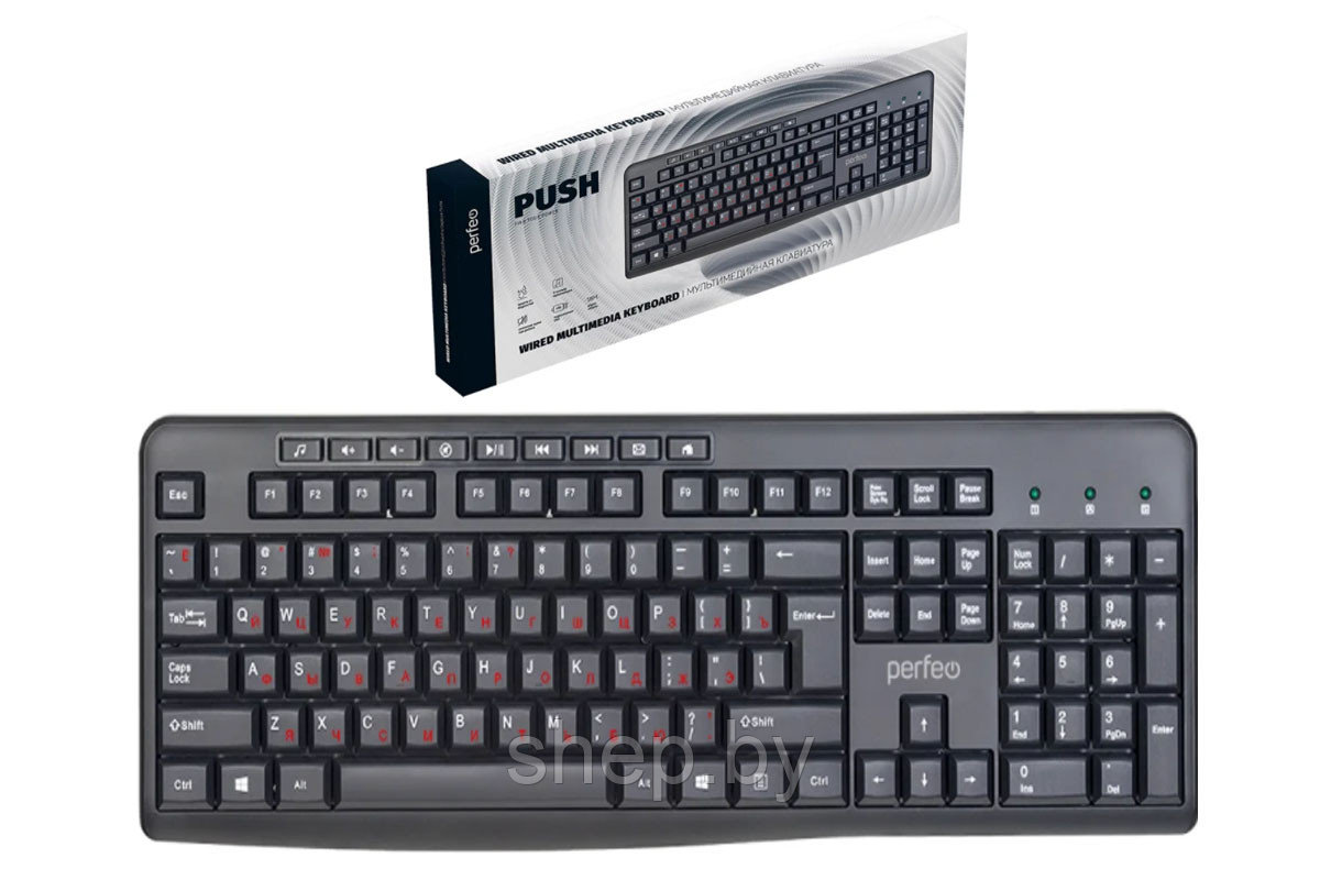 Клавиатура  Perfeo PUSH Multimedia, USB черная (PF_A4796)