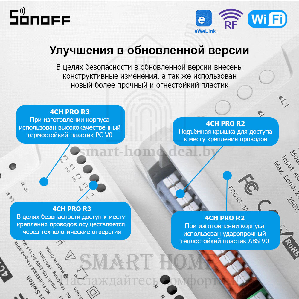 Sonoff 4CH PRO R2 (умный Wi-Fi + RF модуль с 4 реле) - фото 3 - id-p185084161