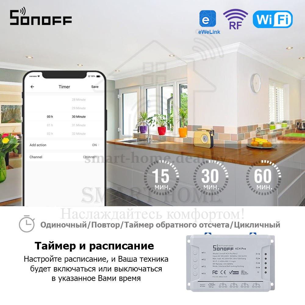 Sonoff 4CH PRO R2 (умный Wi-Fi + RF модуль с 4 реле) - фото 8 - id-p185084161