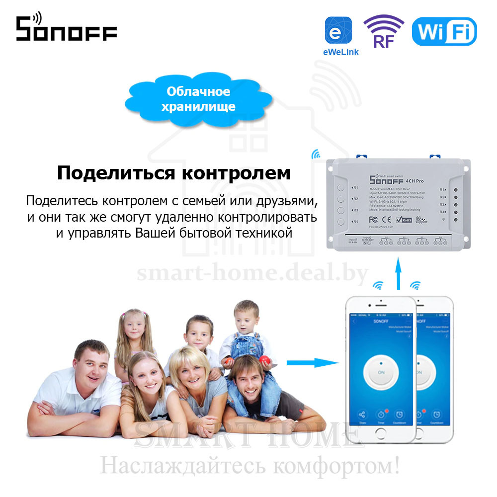 Sonoff 4CH PRO R2 (умный Wi-Fi + RF модуль с 4 реле) - фото 9 - id-p185084161