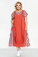 Женский летний красный большого размера комплект с платьем Pretty 2233 терракот 68р.