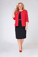 Женский осенний деловой большого размера комплект с платьем Swallow 495 черный/красный 58р.