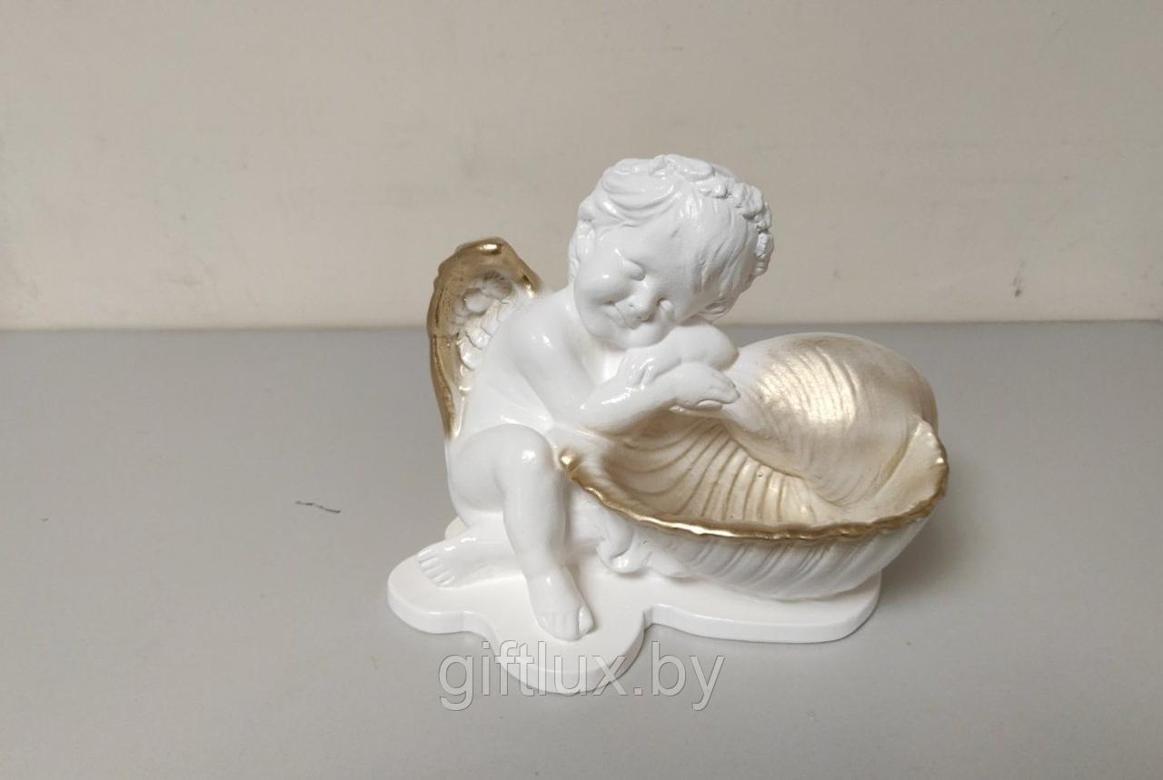 Ангел с ракушкой сувенир, гипс, 19*15 см