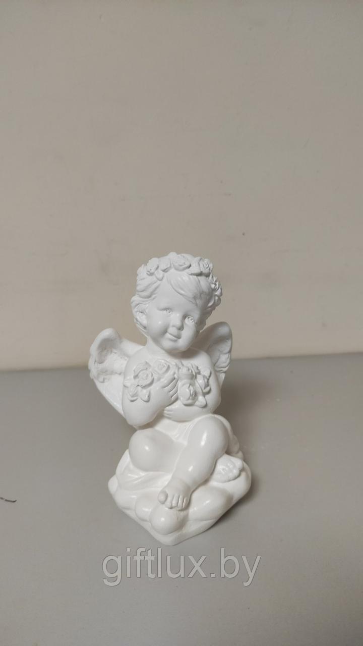 Ангелочек с букетом сувенир, гипс, 9*13 см