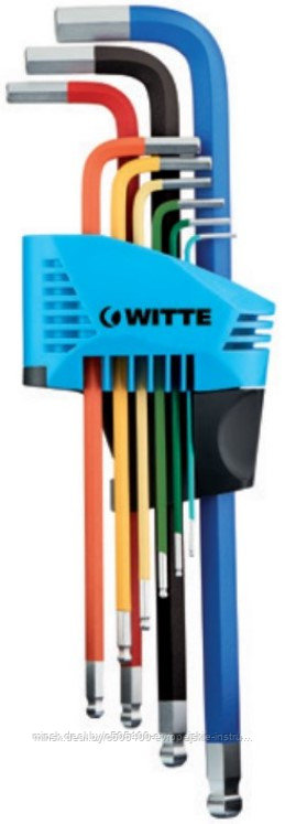 Набор угловых разноцветных шестигранных ключей WITTE PRO 9 пр. 1,5-10,0 мм с шаром - фото 1 - id-p185052258