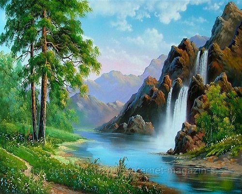 Рисование по номерам "Горный водопад" картина