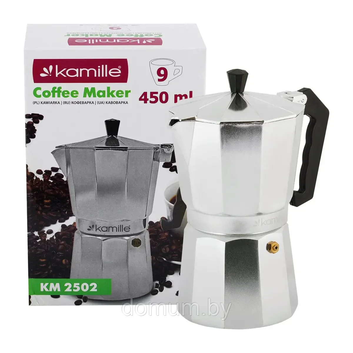 Гейзерная кофеварка Kamille 450мл (9 порций) из алюминия KM-2502