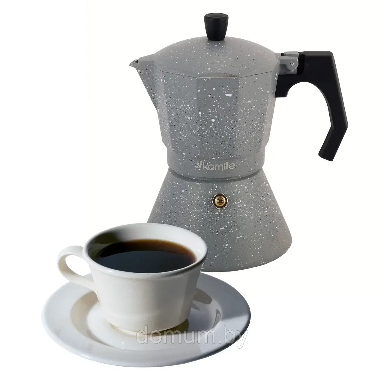 Гейзерная кофеварка Kamille Серый Мрамор 600мл из алюминия с широким индукционным дном KM-2519GR - фото 9 - id-p185170188