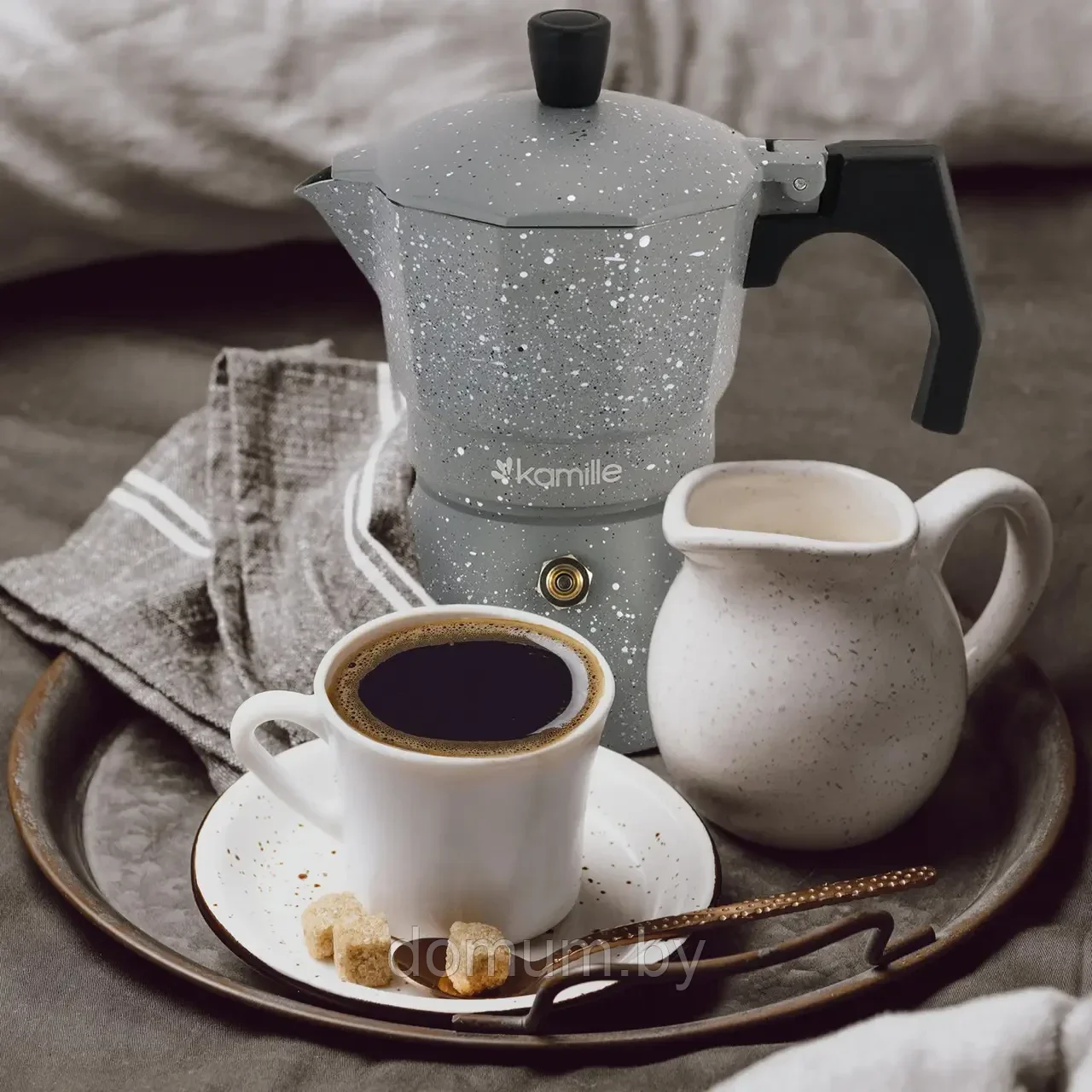 Гейзерная кофеварка Kamille Серый Мрамор 600мл из алюминия с широким индукционным дном KM-2519GR - фото 2 - id-p185170188