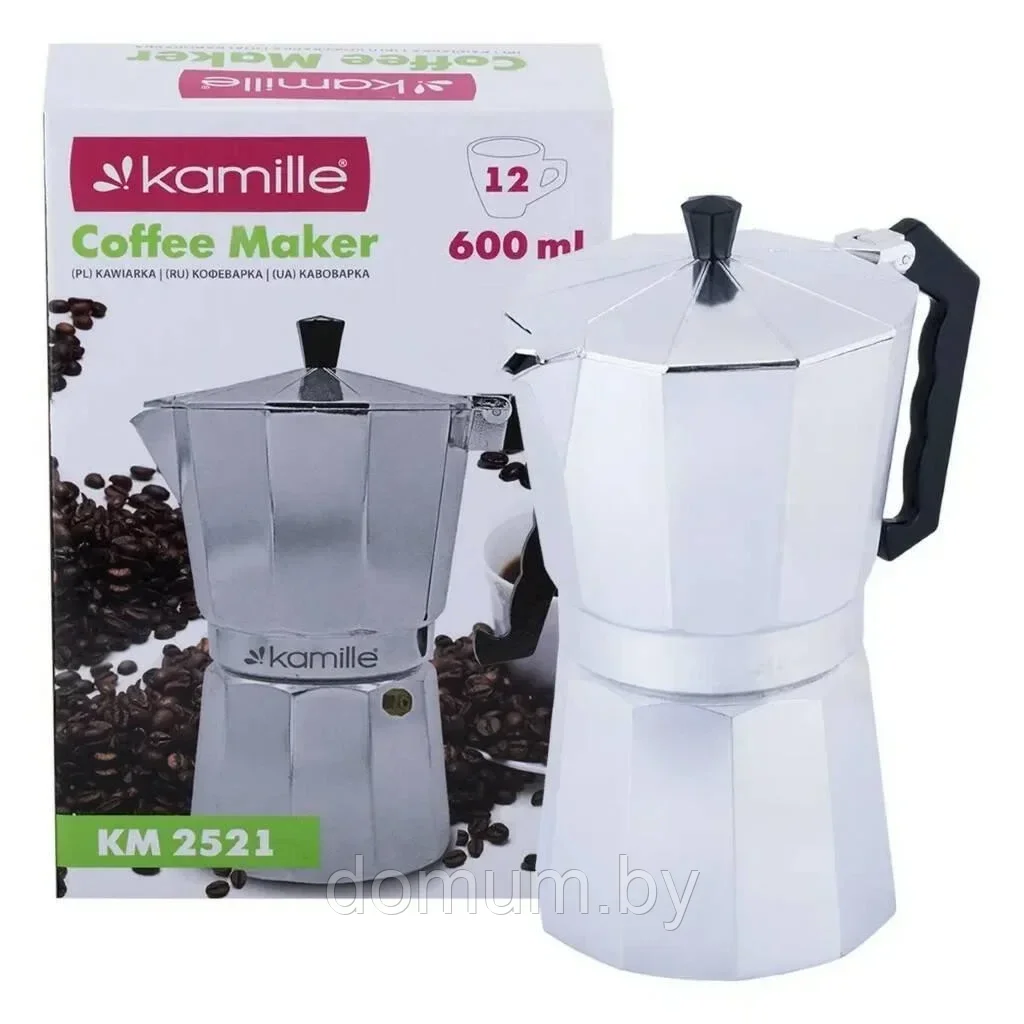 Гейзерная кофеварка Kamille 600мл (12 порций) из алюминия KM-2521