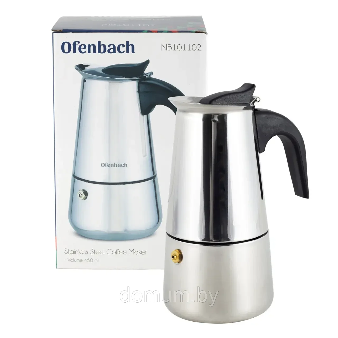 Гейзерная кофеварка Ofenbach 450мл (9 порций) из нержавеющей стали KM-101102 - фото 1 - id-p185170427