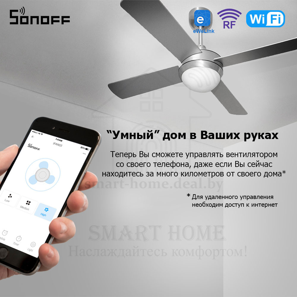 Sonoff iFan03 (умный Wi-Fi + RF контроллер для управления потолочным вентилятором и освещением) - фото 5 - id-p185171860