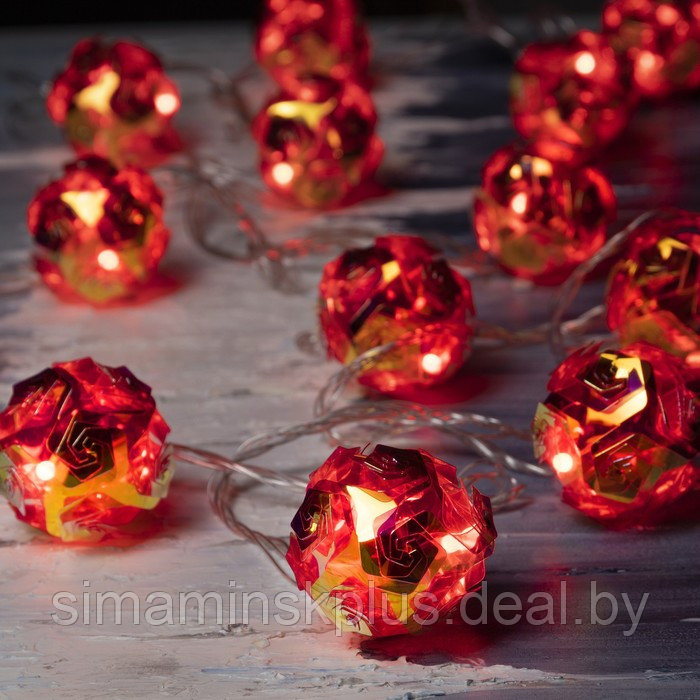 Гирлянда «Нить» 4.5 м с насадками «Цветочные шары», IP20, прозрачная нить, 15 LED, свечение красное, 220 В - фото 1 - id-p185170956