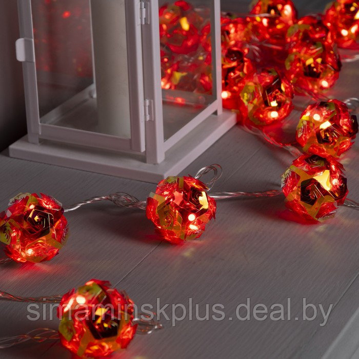 Гирлянда «Нить» 4.5 м с насадками «Цветочные шары», IP20, прозрачная нить, 15 LED, свечение красное, 220 В - фото 4 - id-p185170956