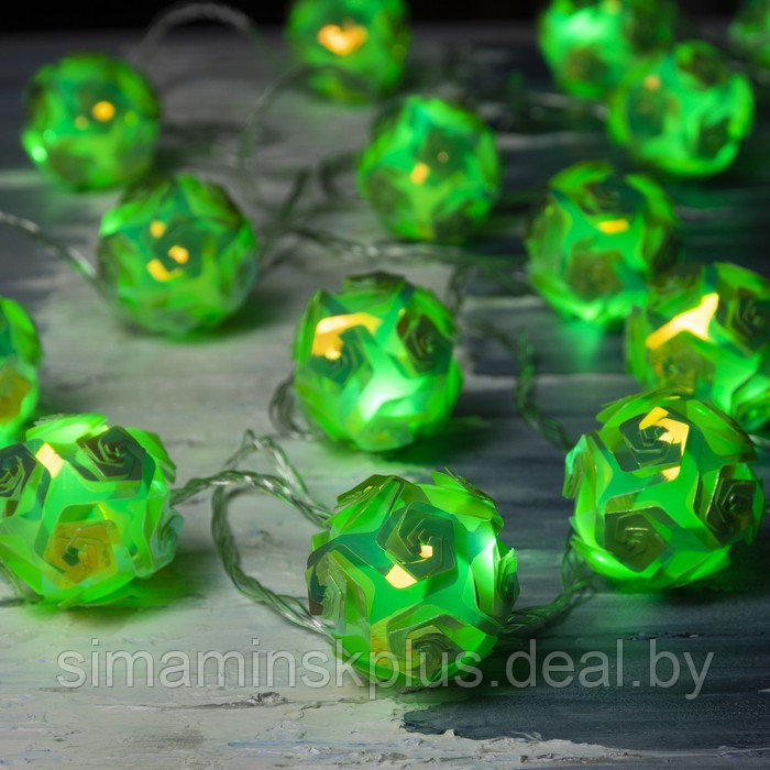 Гирлянда «Нить» 4.5 м с насадками «Цветочные шары», IP20, прозрачная нить, 15 LED, свечение зелёное, 220 В - фото 1 - id-p185170957