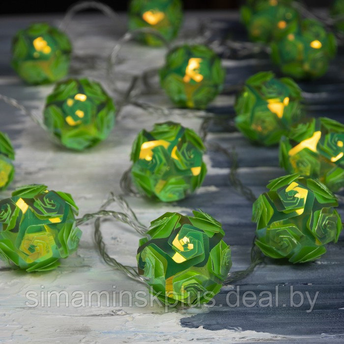 Гирлянда «Нить» 4.5 м с насадками «Цветочные шары», IP20, прозрачная нить, 15 LED, свечение зелёное, 220 В - фото 2 - id-p185170957