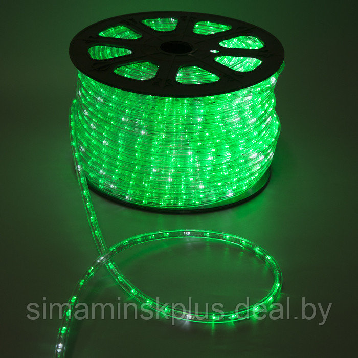Световой шнур Luazon Lighting 13 мм, IP65, 100 м, 36 LED/м, 220 В, 2W, мерцание, свечение зелёное