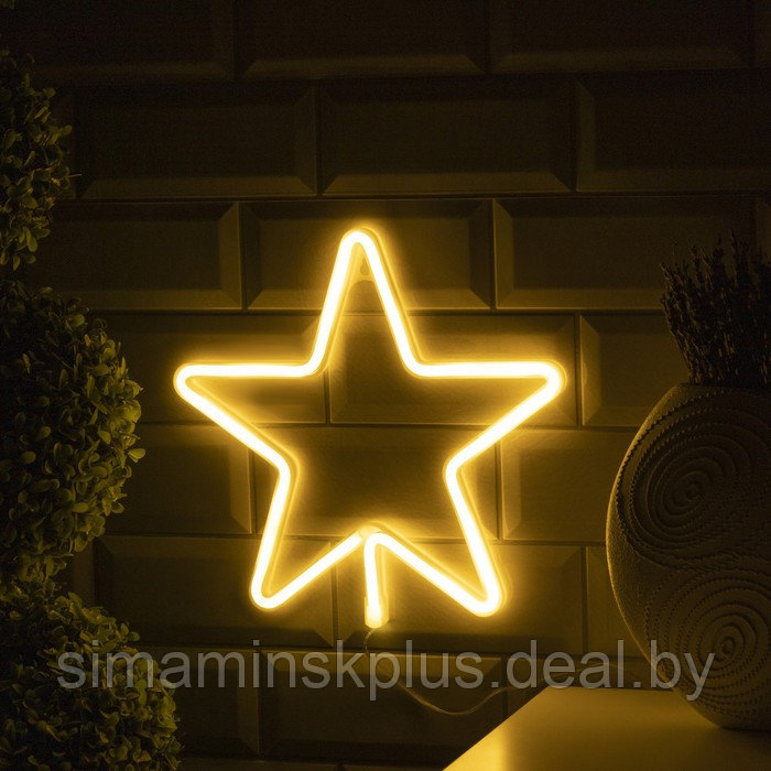 Неоновая вывеска «Звезда» 28 × 28 см, батарейки ААх3 (не в комплекте), USB, свечение тёплое белое - фото 1 - id-p185170919