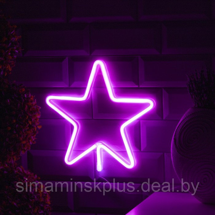 Неоновая вывеска «Звезда» 28 × 28 см, батарейки ААх3 (не в комплекте), USB, свечение розовое